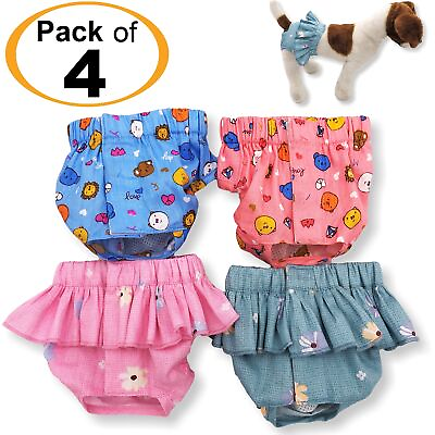 #ad PACK of 4 Dog Female Diapers 100% COTTON Skirt and Panties For SMALL Pet Cat $21.99