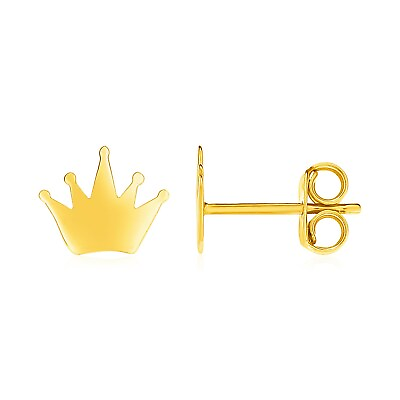 #ad 14k Yellow Gold Shiny Uniquely Crafted 0.25in Crown Stud Earrings $142.17
