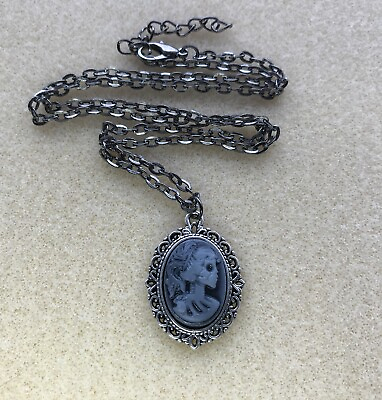 #ad Gothic Lady Skull Cameo Pendant Gunmetal Black Chain Necklace in Gift Bag GBP 4.79