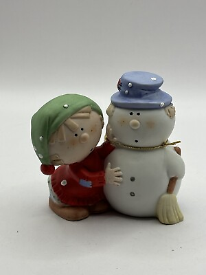 #ad Bumpkins Figurine Child With Snowman By Fabrizio Made In Taiwan 3”x 3.5” $17.99