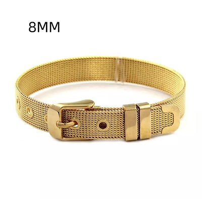 #ad 8MM 8.2in Stainless Steel Mesh Watch Belt Bracelets Women Men Fits GOLD $15.00