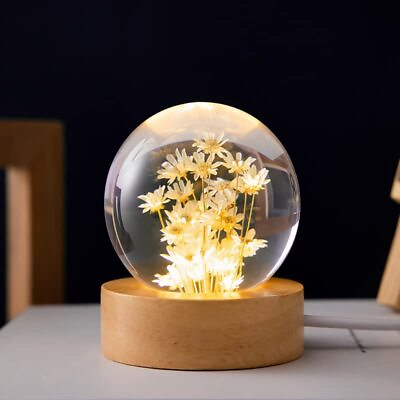 #ad Yellow Daisy Preserved Flower Crystal Ball Night Light Lamp $22.99