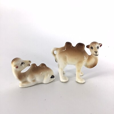 #ad Camel Miniature Figurines Set Of 2 Mitaki Two Hump Bone China Vintage Japan $16.99