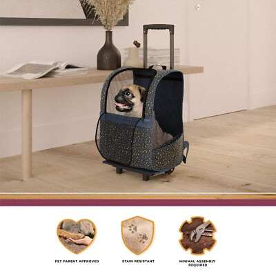 #ad Pet Travel Carrier Trolley with Shock Absorbent Wheels Breathable Mesh Opening $31.59