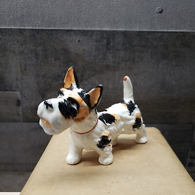 #ad Small Ceramic Terrier Dog Figurine Tri Colored dog $15.84