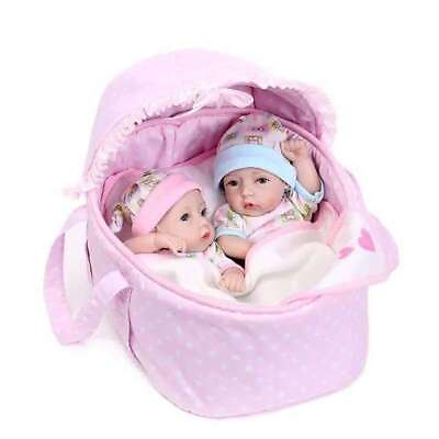 #ad Reborn Doll Male and Female Twins Set Full Silicone Vinyl Real Baby Doll Mini $135.63