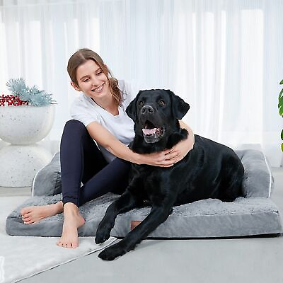 #ad SheSpire Gray Orthopedic Foam Dog Bed Memory Foam Bolster Pet Sofa for L XL Dogs $39.89
