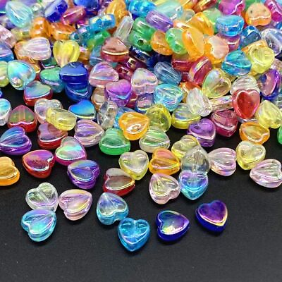 #ad Transparent AB Charms Heart Bead Acrylic Loose Spacer Beads Jewelry Making 8mm $12.23