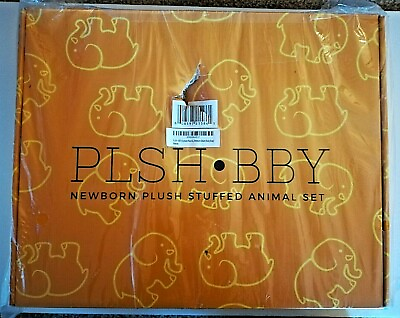 #ad Blue Gray Elephant 6 Piece Plush Newborn Toys Plus Baby Shower NIB Gift Box $32.76