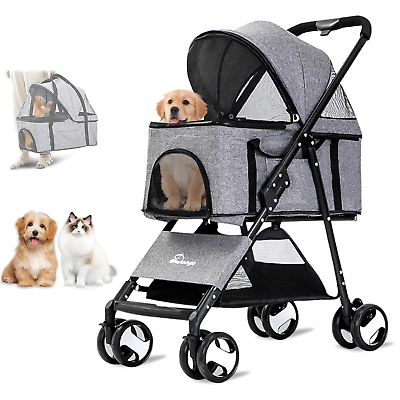 #ad Foldable Dog Stroller for Small Medium Dog Cat 4 Wheels Pet Folding Stroller wi $126.14