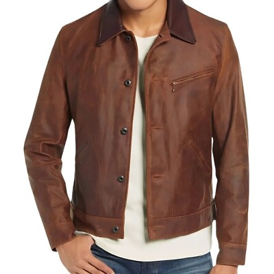 #ad Mens Brown Leather Cowboy Jacket $130.00