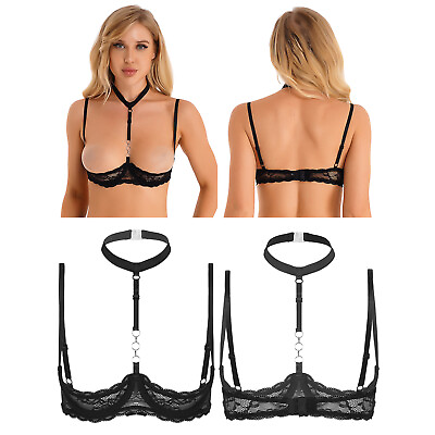#ad Women Lace Underwire Push Up Shelf Bra 1 4 Cup See through Brassiere Lingerie $15.57