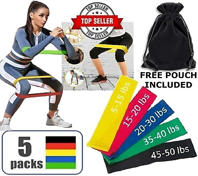 #ad Resistance Bands Loop Set of 5 Exercise Workout Therapy Fitness Yoga Booty Band $6.95