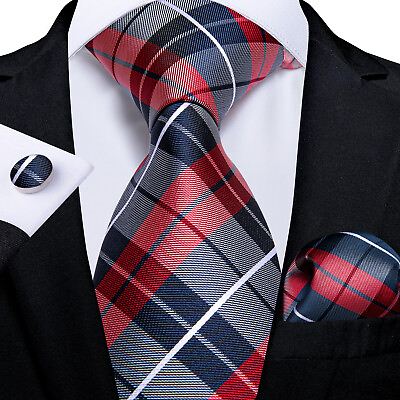 #ad Mens Striped Tie Blue Ties Silk Paisley Floral Checks Necktie Hanky Cufflink Set $12.99