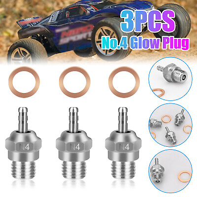 #ad 3Pcs N4 Glow Plug for Nitro RC Car 1 8 1 10 Traxxas 3232X T Maxx 2.5 3.3 Silver $13.98