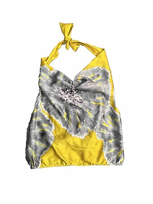 #ad Adam Lippes Silk Sleeveless Halter Yellow Floral Blouse Size 4 $39.95