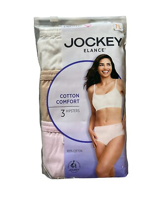 #ad Jockey Hipster Womens 7 Large Elance Soft Cotton Comfort 3 Pack Full Coverage $15.29