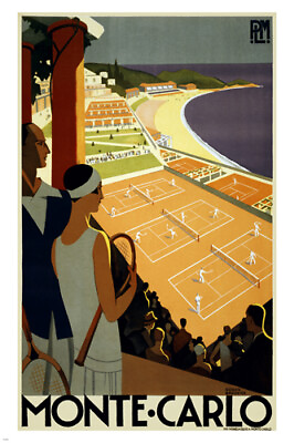 #ad monte carlo vintage travel poster 20x30 TENNIS TOURNAMENT sports UNIQUE $9.99
