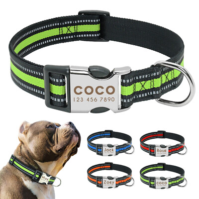 Reflective Nylon Custom Dog Collars Personalized Pet ID Nameplates Engraved Free $8.49