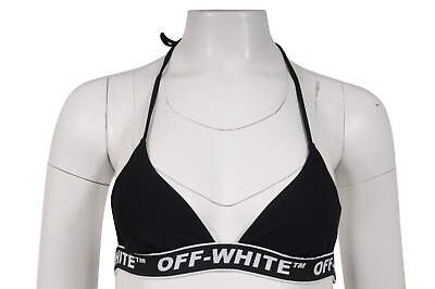 #ad Off White Womens Two Piece Bikini 40 Black White Logo Track Tape Traingle Top $198.12