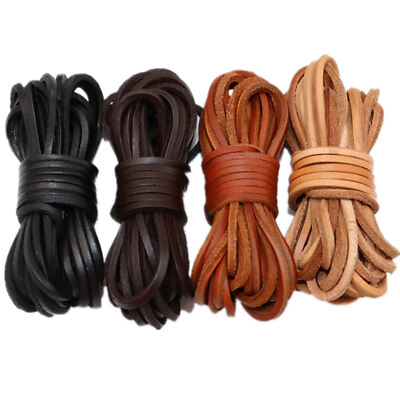 #ad 5 Meters Flat Real Leather Finding Cord String Lace Rope Natural Black Brown AU $6.09
