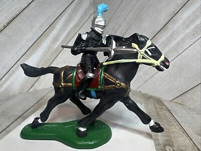 #ad Vintage 1995 Black Knight With Long Spear Blade On Black Horse Plastic $9.00