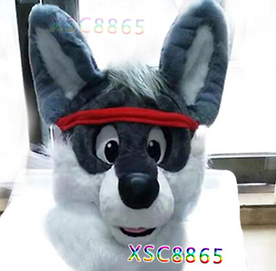 #ad Long Fur Husky Dog Fox Mascot Head Party Halloween Fur Cosplay Head #513 $159.00