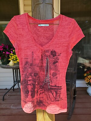 #ad Vintage y2k 90s Maurices T Shirt Top Shirt Eifel Tower Womans Jrs MEDIUM ❤️ $15.53