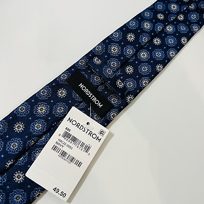 #ad New w 🏷️ Nordstrom Blue Silk Tie w Silveramp;Brown Design 58.5x3.25” MSRP$50 $33.15
