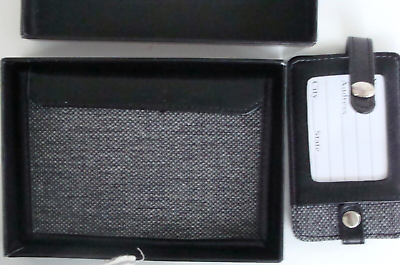 #ad NIB Mad Style Mad Man Passport Holder amp; Luggage Tag Black w Tweed Fabric in Box $32.99
