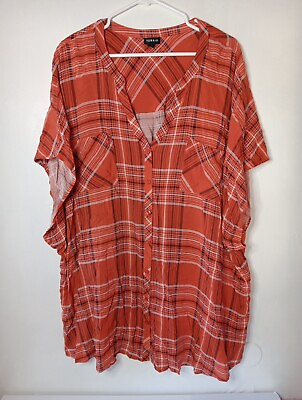 #ad Torrid Women#x27;s Plus Size 6 Orange Short Sleeve Flannel Print Plaid Button Up $17.95