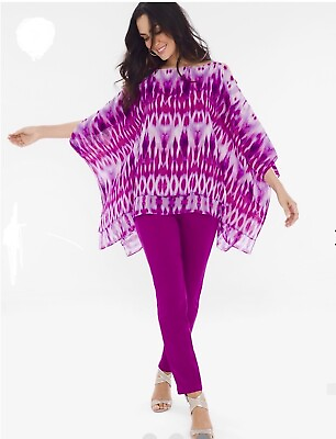 #ad Chicos Blouse Kimono Top 2 Womens Medium Pink Purple Travelers Open Sleeve $24.00