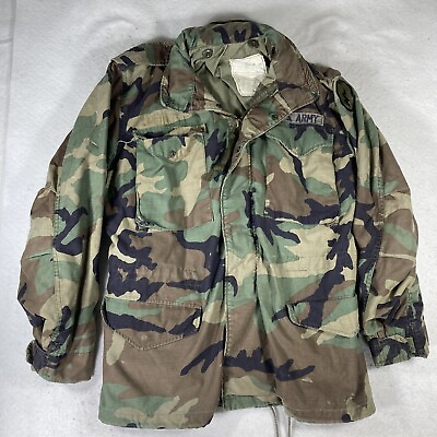 #ad U.S. Army Jacket Men#x27;s Size Medium Reg Cold Weather Woodland Camo $12.00