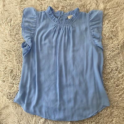 #ad LOFT Sleeveless Flutter Detail Top with Keyhole Button Blue Size Large $13.00