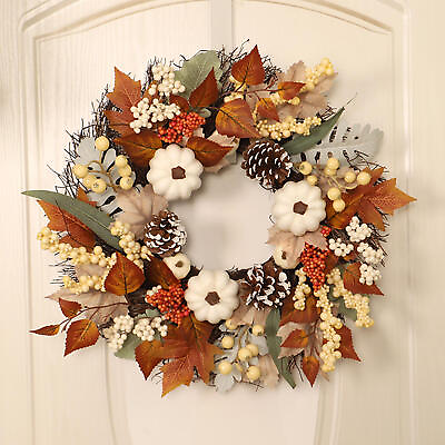 #ad Fall Pumpkin Wreath Autumn Garlands for Front Door Hanging Thanksgiving Decor $23.31