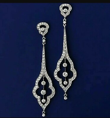 #ad Art Deco Style Round Cut Lab Created Diamond Edwardian Drop 925 Silver Earring $74.55