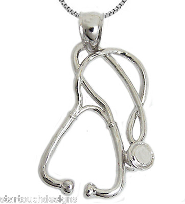 #ad New .925 Sterling Silver Stethoscope Pendant Necklace $26.99