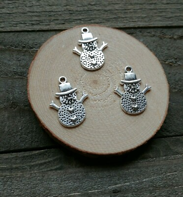 3 Snowman Charms Pendants Antiqued Silver Christmas Charms Findings 19mm $2.50