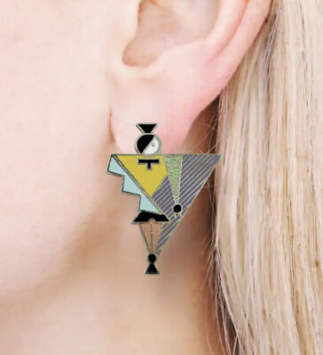 #ad Vintage ACME Studio quot;Womanquot; Enamel Earrings by Graphic Artist APRIL GREIMAN NEW $95.00