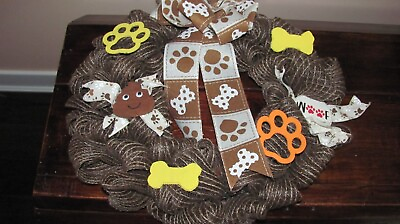 Front Door Wreath Hanging Cloth Dog Design Ribbon Bow Decorations Handmade $26.00