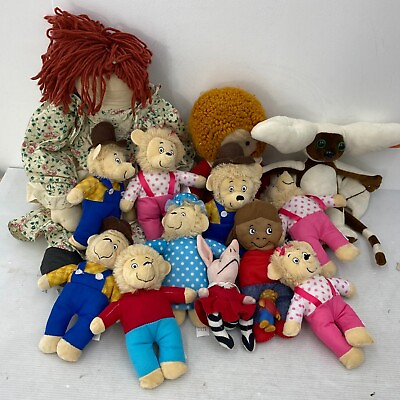 #ad VTG Mixed LOT Plush Dolls Handmade Yarn Hair Berenstain Bears Annie Olivia Pig $49.95