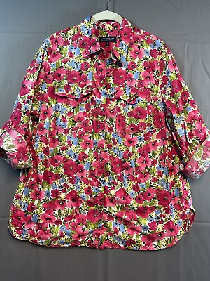 #ad Jones New York Signature Woman 1X Cotton Shirt Button Up Roll Tab Long Sleeve $16.00