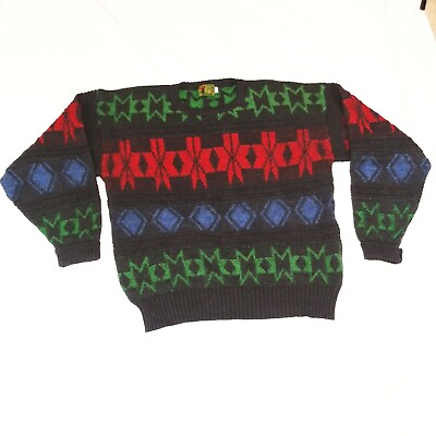 #ad Boston Traders Mens Sweater XL Chunky Colorful Rainbow Geometric Design 90s $19.99