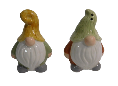 #ad Ceramic Gnomes Salt and Pepper Shaker Set Glazed Earth Color Farmhouse Country $11.59