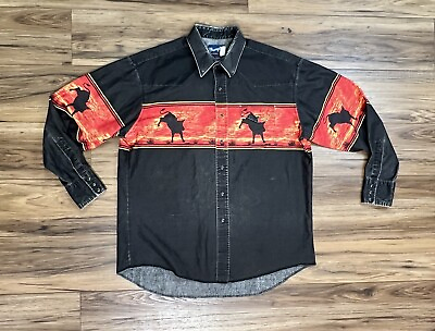 #ad #ad Vintage Wrangler Bull Bucking Graphic Pearl Snap Western Rodeo Cowboy Sz 2XL $40.99