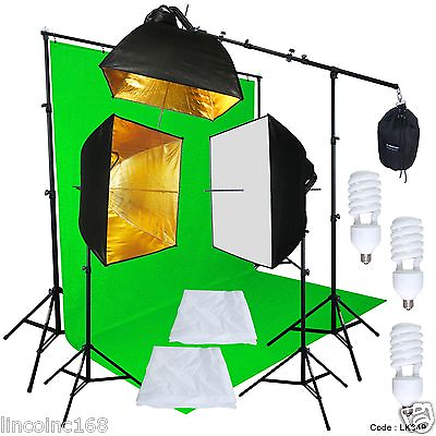 #ad Green Screen Muslin Backdrop Stand Photography Studio Lighting Kit $99.99
