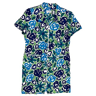 #ad Vintage 100% Linen Liz Claiborne Floral Print Front Zip Up Pockets Dress Sz 14P $36.98