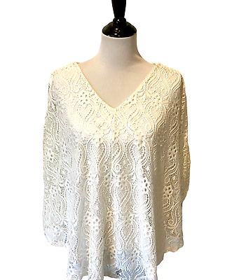 #ad NEW Womens Style amp; Co Sz 2XL Top White Lace Lined Poncho Ruched Shoulder Crop $16.99