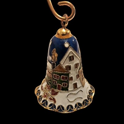 #ad Vtg 3quot; Cloisonné Enamel Candle Snuffer Village Bell Shaped Christmas Ornament $19.00