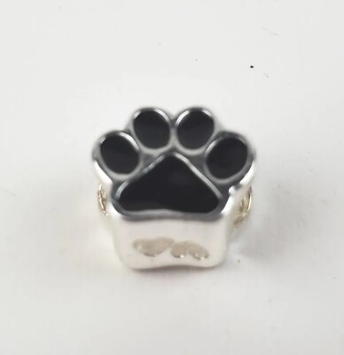 #ad PGDA 925 Silver Dog Paw With Hearts Slide Charm Bead $10.49